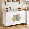 image:imageYITAHOME Sideboard Buffet Buffet Cabinet Storage Credenza wAdjustable Shelf Wine Glass Holder Drawers Modern White amp Gold Dresser 300 lbs Capacity for Living Room Kitchen Dining RoomModern