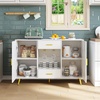 image:imageYITAHOME Sideboard Buffet Buffet Cabinet Storage Credenza wAdjustable Shelf Wine Glass Holder Drawers Modern White amp Gold Dresser 300 lbs Capacity for Living Room Kitchen Dining RoomModern